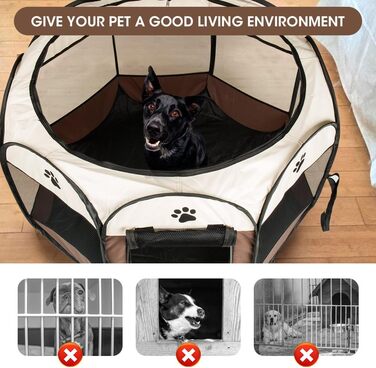 Кія: Переносний вольєр для цуценят та тварин 74x74x43 см, вольєр для собак, котів, кроликів (колір: коричневий)