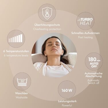 Електрична гріюча ковдра Promed з автовимкненням, 180x130 см, 10 температурних режимів, для шиї, плечей та спини (Бежева)