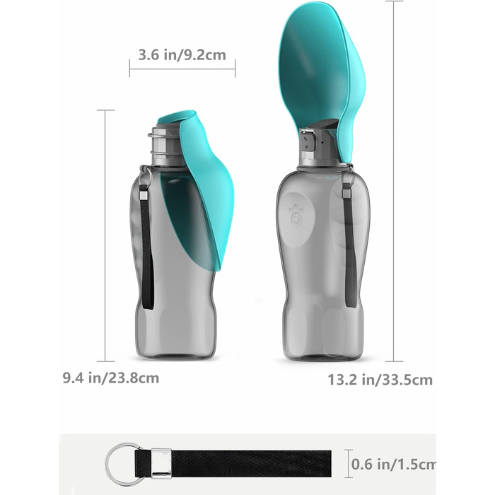 Водяна пляшка для собак Kalimdor: витокозахисна, портативна, 765 мл, блакитна. З мискою для корму, ідеально для прогулянок, подорожей.
