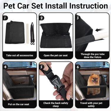 Автомобільний сидіння для собак - чорний, з Oxford тканини, дихаючий, знімне, для собак маленьких та середніх порід