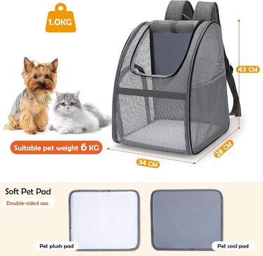 Рюкзак-переноска для котів і малих собак ALLSOPETS, з внутрішнім повідком і килимком, синій