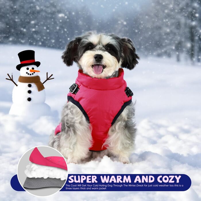 Водонепроникний жилет для собак з мисками - теплий зимовий одяг для собак великих, середніх та маленьких порід (XXXX-Large, Рожевий)