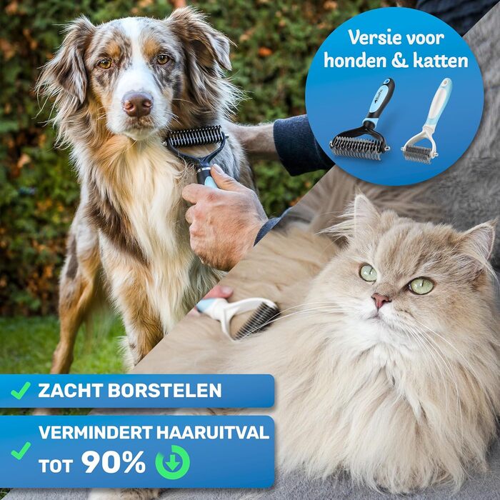 Гребінець для собак та котів з довгим хутром BluePet: видаляє підшерстя та ковтуни, захищає верхній шар, для собак M-L, рожевий