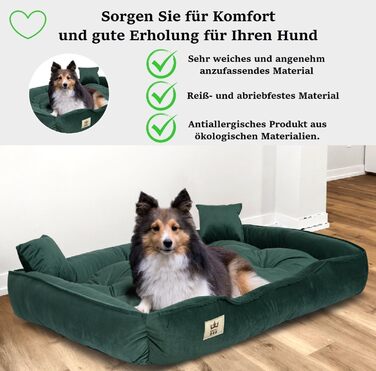 Крісло-ліжко для собак великих порід KING DOG, 100 x 75 см, зелене, з велюру, ортопедичне, легко миється, силіконова наповнювач