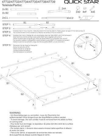 Ширма QUICK STAR Paravent з тканини, 180 x 178 см - для дому, саду, балкону