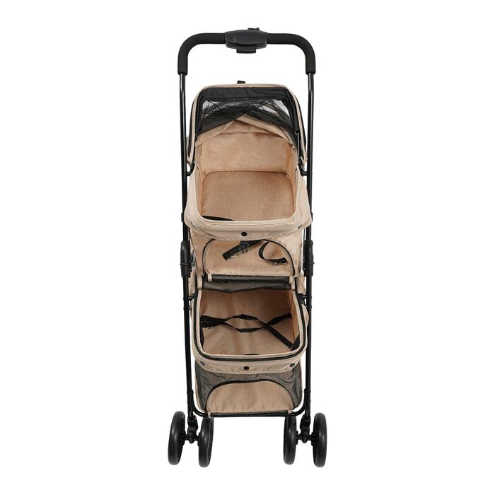 Двоповерховий візок для собак, розкладний візок для котів з ременями безпеки, гальмами, вантажопідйомність 15 кг на кожному поверсі, для собак та котів середніх та маленьких порід, візок для собак (колір хакі)