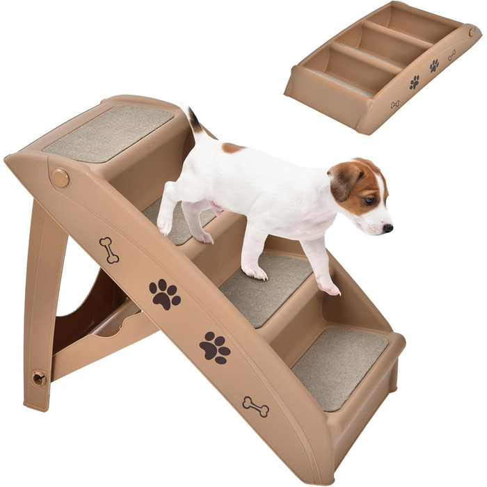Сходинка для тварин SOARS: 4 сходинки, килимок з повсті, для собак та котів до 60 кг, антиковзаюча, для ліжка, авто, дивану (колір: коричневий)