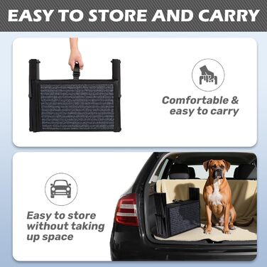 Сходинка для собак у машину, складна, до 113 кг - 5 сходинок, антиковзка, сіра (метал/тканина)