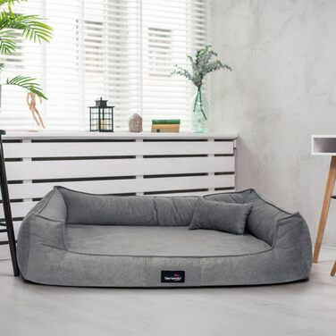 Ортопедичне ліжко для собак Tierlando® Bruce з знімним та пральним велюровим покриттям, зручне диван для собак середніх та великих порід, розмір: 130x100см, колір: сірий