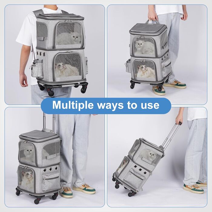Переноска для котів та собак, XL, сіра. Зручна переноска з колесами, розкладна, до 12 кг
