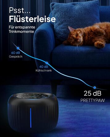 Фонтан-питилка для котів Pretty Paw з безшумною помпою, LED-підсвіткою та вугільним фільтром, 2.5 л, колір Obsidian Black
