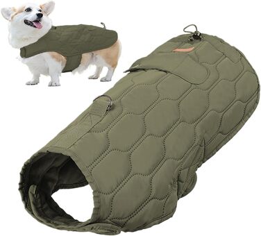 Зимовий теплий одяг для собак - тепла вітрозахисна жилетка для собак, одяг для собак на холодну зиму, зручна куртка для маленьких, середніх та великих собак (зелений)