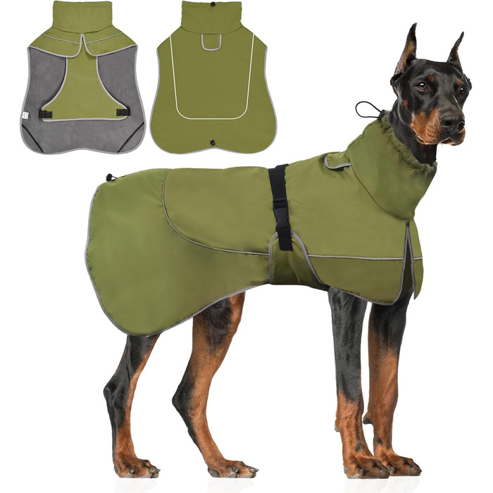 Водонепроникний собачий теплий одяг WUFANC - світловідбиваюча куртка для собак з регульованою застібкою для всіх сезонів, комфортний захист для вашого собаки під час активностей в приміщенні та на вулиці (L)