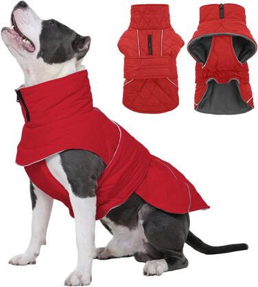 Куртка для собак Kuoser, зимова, водонепроникна, для середніх та великих собак, з флісовою підкладкою та блискавкою, L, червона