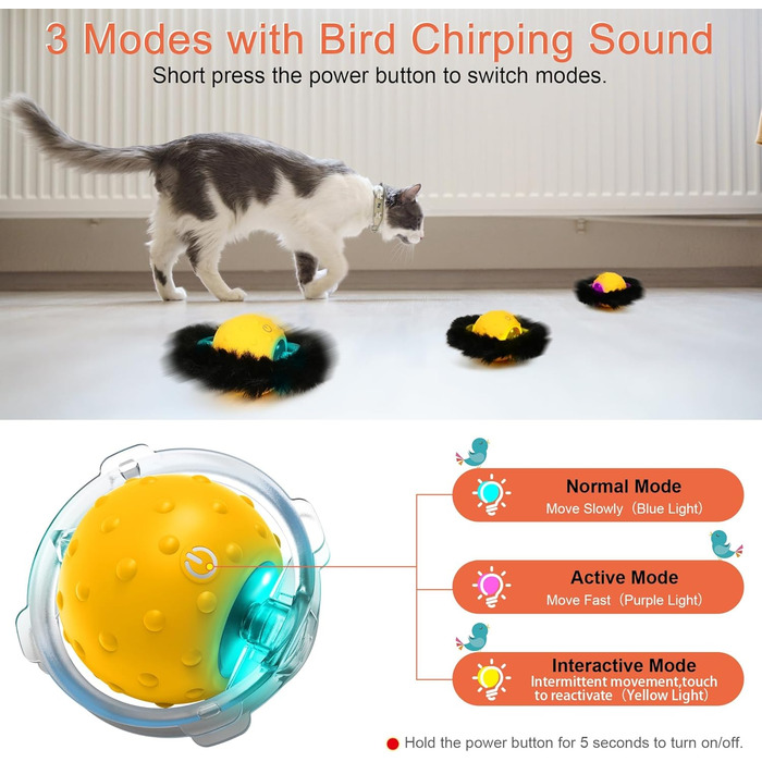 Інтерактивна іграшка для котів: тиха електрична іграшка для дорослих котів, активується рухом, з цвіріканням, ідеально на подарунок (жовта)