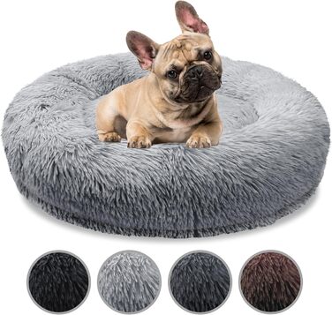 Ортопедичне ліжко для собак середніх порід, 70 см. Крісло-кільце, Memory Foam, м'яке, з штучного хутра, світло-сірий колір