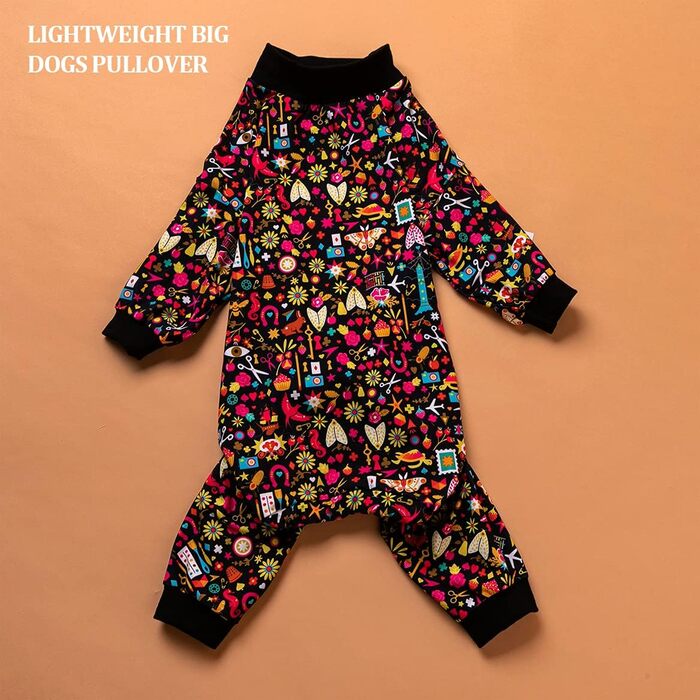 Піжама для собак LovinPet з повним покриттям, чорна окантовка, серветкова техніка, захист від УФ-променів, післяопераційний період, X-Large (упаковка 1)