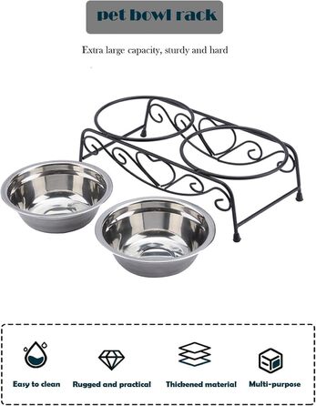 Підвищені годівниці для собак та котів з нержавіючої сталі з подвійними мисками та стійкою