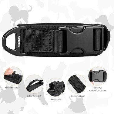 Нашийник для собак OneTigris, тактичний, з ручкою, чорний, S (30-40 см)