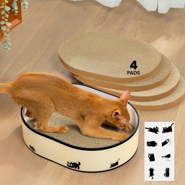 Кігтеточка для котів з будиночком та 4 змінними шарами - велика кігтеточка з міцного гофрокартону, двосторонні шари з наклейками DIY - лежанка для котів у квартирі, захист меблів, чорна, велика