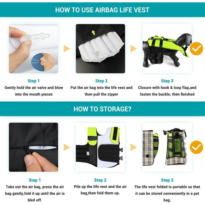 Рятувальний жилет для собак NAMSAN - надувний, для малих, середніх та великих собак, зелений (M)