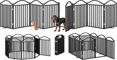 Металеве вольєр для собак BHG Freistehendes Hundegitter, без монтажу, з дверцятами, широке, 243,8 x 81,3 см, аккордеон, для дому та саду, білий (8 панелей, чорний)