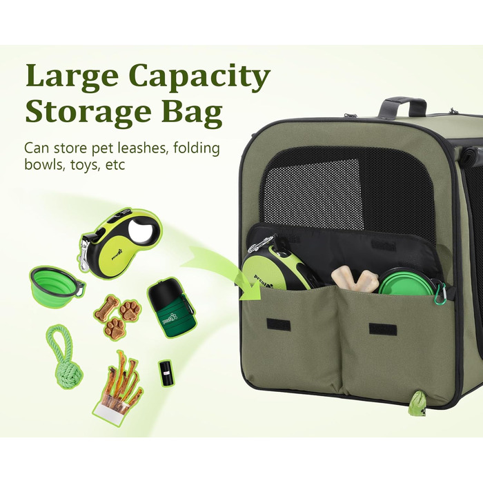 Pecute Розширювана переноска для котів та маленьких собак, переноска-трансформер, 61 x 52 x 45 см, для подорожей, темно-сірий, темно-зелений