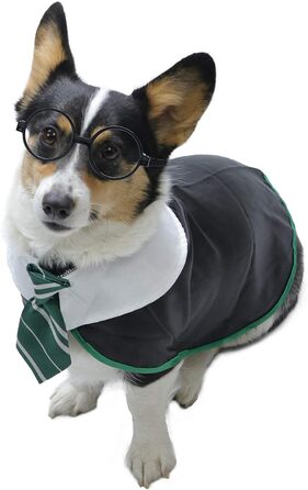 Сорочка для собак на Хелловін Impoosy: костюм кота-чаклуна, мила та м'яка сорочка з окулярами (розмір M, обхват шиї 35,6 см), чорний