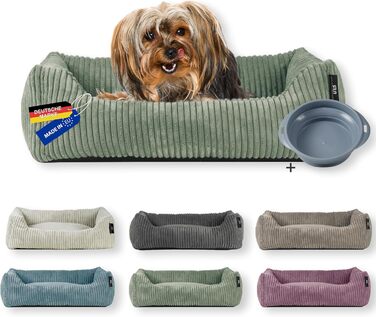Ляжка для собак | для маленьких собак | з подушкою Cord | знімний чохол | з мискою для корму (Salbei, 55 x 42 см)