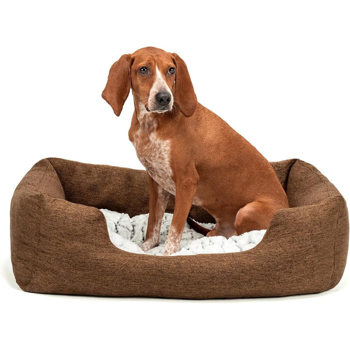 Крісло-гніздочко для собак Lionto з м'яким двостороннім подушкою, затишне ліжко для домашніх тварин у меланжевому дизайні з глибоким входом, підходить для собак та котів усіх розмірів, 80x60 см, м'яке ліжко для собак, коричневе