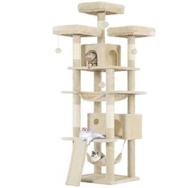 Котячий будиночок MSmask Kratzbaum: великий, 194 см, XXL з 3 платформами, 2 печерами, сизаль, гамак, рампа, бежевий