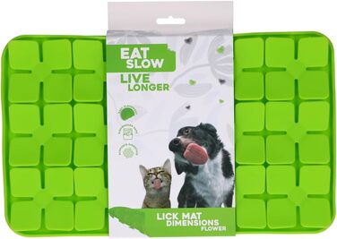 Килимок для собак з квітковим візерунком, 21 x 34 см, силікон, для повільного годування, миється в посудомийній машині, зелений