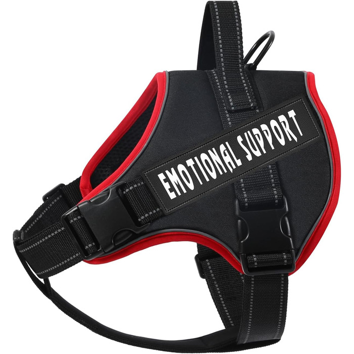 Шлейка для собак Voopet Emotional Support - професійна, для малих, середніх та великих собак, відбиваюча, дихаюча, регульована, без натягу, ESA (червоно-чорна)