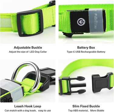 Світлодіодне нашийник для собак Leuchthalsband, водонепроникний, 7 кольорів, регульований, для маленьких та великих собак, 8 режимів, зелений, розмір M (38-50 см)