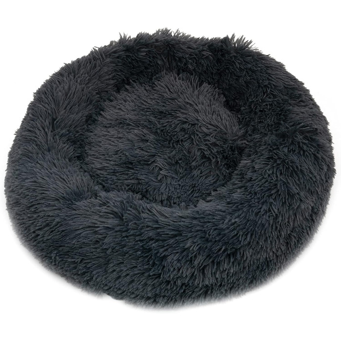 Кругле плюшеве ліжко для собак та котів Fur & Bone, 60 см, темно-сірий, самонагріваючеся, з водонепроникною основою