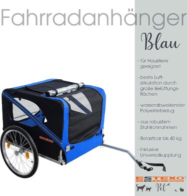 Причіп для велосипеда ESTEXO для тварин: собак, котів, інших домашніх улюбленців (Блакитний)
