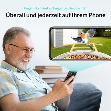 Розумна годівниця для птахів NETVUE Birdfy з WiFi камерою, відеозаписом, кольоровим нічним баченням, автоматична станція для підгодівлі диких птахів