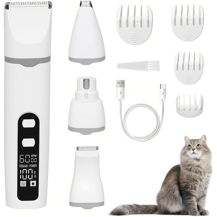 Електричний триммер для собак: LED-підсвітка, сталь, для догляду за лапами, вухами та обличчям