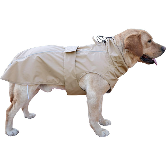 Регульований водонепроникний дощовик для собак, легка дощова куртка для тварин, одяг для цуценят з відбиваючими смугами для маленьких, середніх та великих собак (Хакі, M)