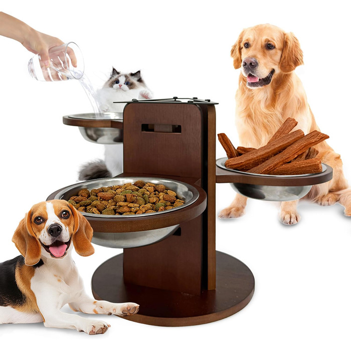 Підвищений годівниця для собак, регульована по висоті, 3-рівнева годівниця для собак, підставка з 3 мисок з нержавіючої сталі, 650 мл, годівниця для собак з антиковзним дном
