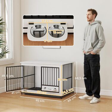 Кія для собак PawHut - переносна будка для собак, біла, 95 x 60 x 68,5 см, з поворотними мисками