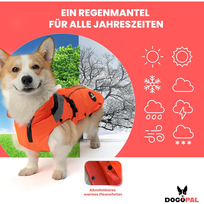 Водонепроникний дощовик для собак з винімним флісовим підкладкою, розмір L, помаранчевий