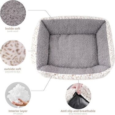 М'яке ліжко для собак Roypet з матрацом, антистресове, для цуценят, собак та котів, прямокутне, сіре, розмір S, з принтом леопарда, миється