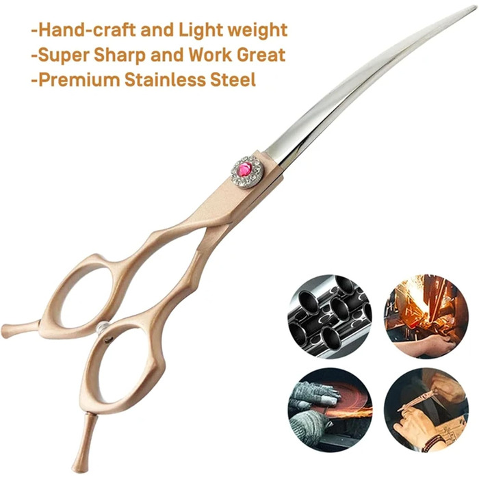 Криворізні ножиці для собак 7.0' - професійні ножиці для грумінгу з японської нержавіючої сталі. Ідеально підходять для собак та котів. Рожеве золото.