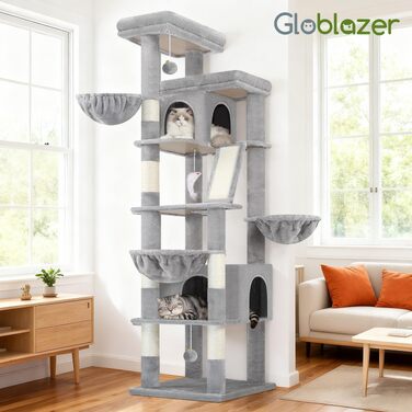 Комплекс для котів Globlazer XXL 204 см з платформами, будиночками та іграшками (сірий)