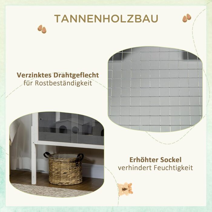 Клітка для гризунів PawHut з дерева, для хом'яків та мишей, з аксесуарами, 82 x 45 x 81 см, сіра