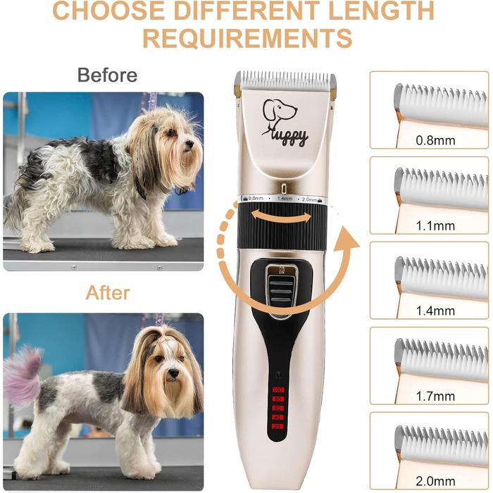 Професійна машинка для стрижки собак, тиха, для довгого та густого волосся, електрична, бездротова, акумуляторна, для собак, котів, домашніх тварин, чорний / золотий