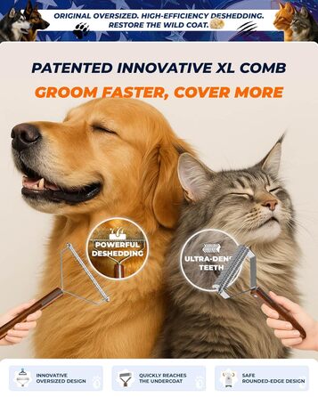 Гребінець для собак та котів з подвійним гребенем, для видалення ковтунів, з ручкою з дерева Сапелі. Підходить для німецьких вівчарок та тварин з середньою та довгою шерстю