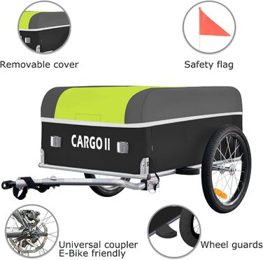 Фahrrad Lastenanhänger Tiggo Cargo II: вантажний велосипедний причіп, 130 літрів, зелений, складна конструкція