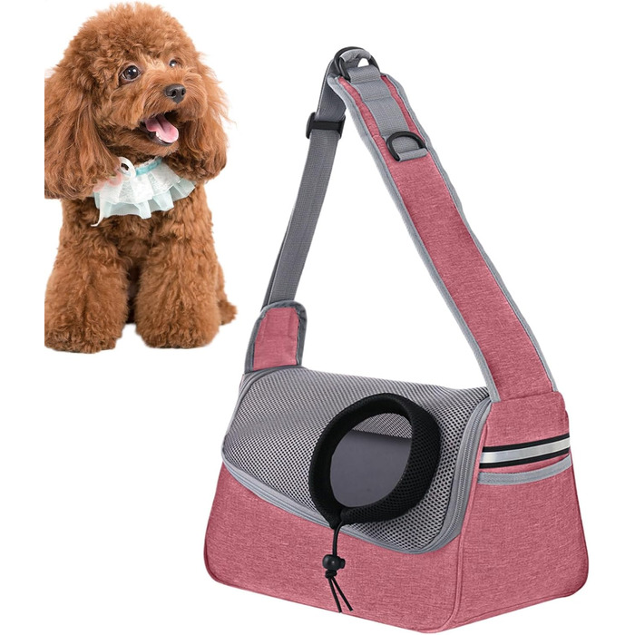 Сумка-переноска для собак та котів | Дихаюча сумка-переноска для тварин, регульована, з кишенею, рожева